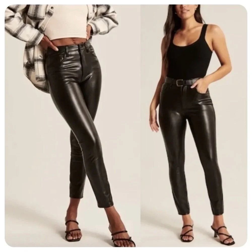 Abercrombie & Fitch Black Vegan Faux Leather Skinny High Rise Pants 27 4L